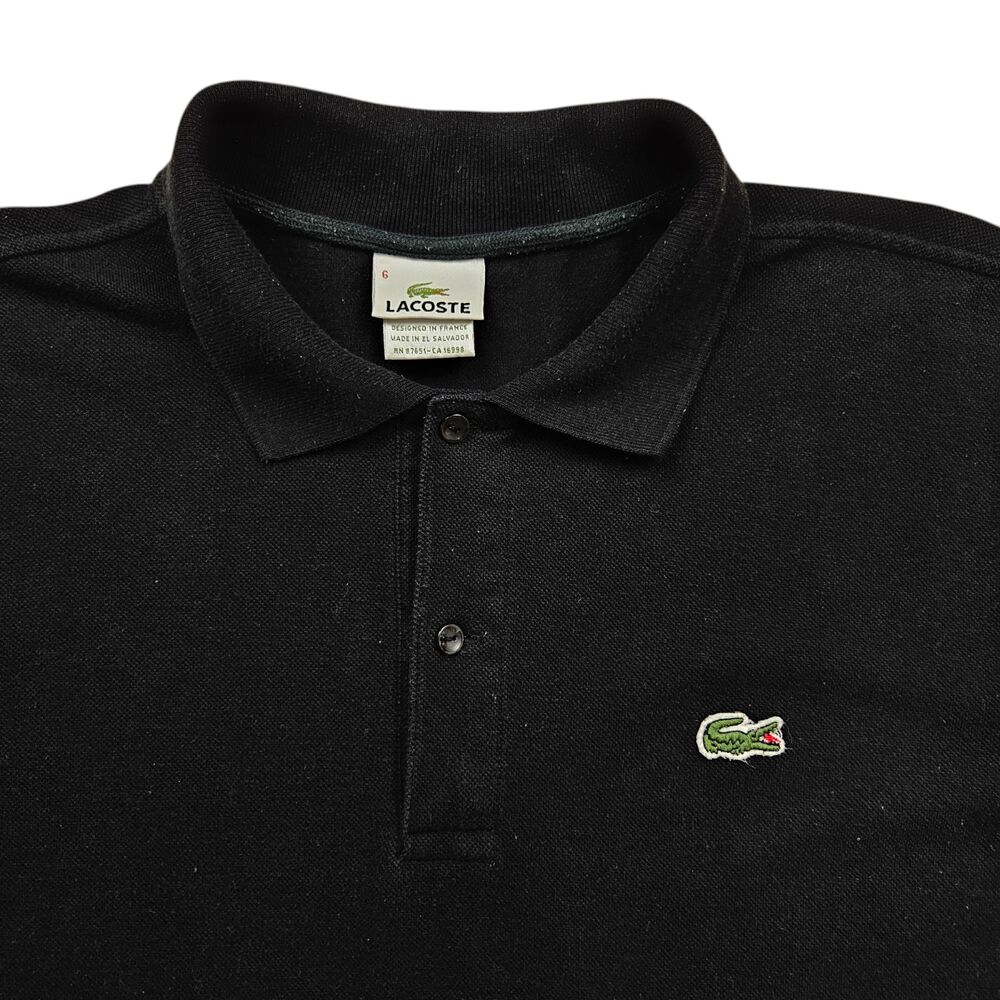 Lacoste Polo Shirt Mens XL Size 6 Black Short Sleeve Cotton Pique